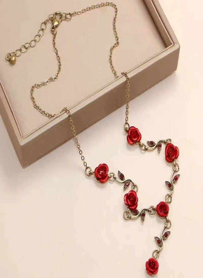 ALAIX 14K Gold Plated Necklaces for Women Dainty Long Rose Pendant Gold Necklace for Girls Vintage Red Flower Women' Necklace - Image 4